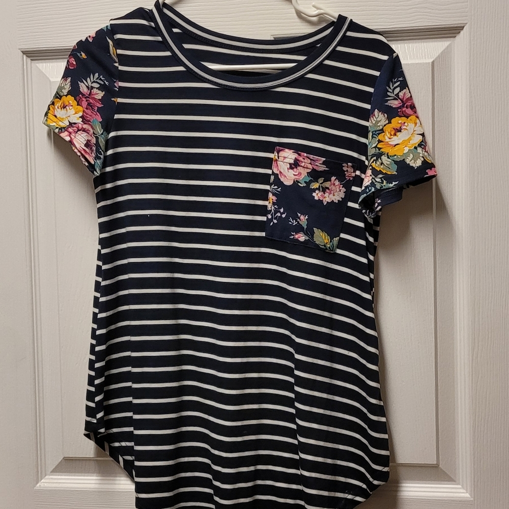 Short sleeve striped and floral t shirt